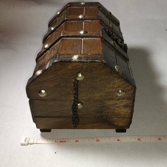 Vintage Wood Jewelry Box with Red Inside - Picture 10 of 11